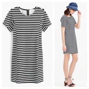 J.Crew: Black White Striped T-Shirt Shift Dress Round Neck Exposed Zip M